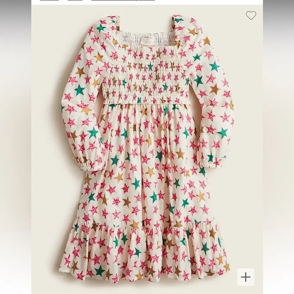 J Crew Crew Cuts Girls' long puff-sleeve dress in sparkle stars Size 8